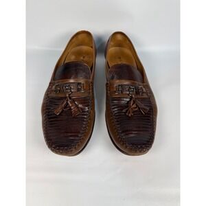 Mezlan Cafaro Brown Genuine Lizard Leather Tassel Loafer‎ Shoes Mens Size 10